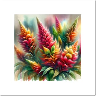 Vibrant Celosia Decor - Watercolor Flower Posters and Art